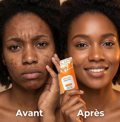 Application du gel exfoliant Orange sur le visage - avant apres
